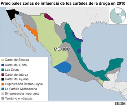 Mapa de la influencia de los carteles en 2010